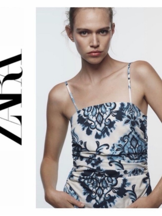 Zara Tops - Zara NWT Blue White Printed Ruched Cami Top Size Medium